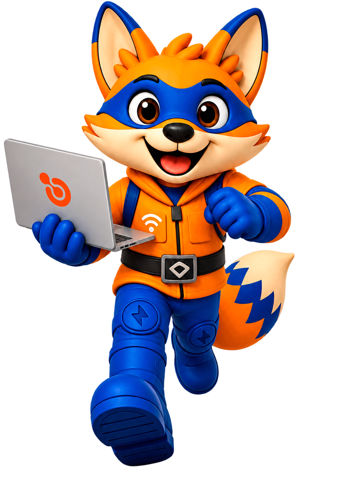 Wiwi, mascota oficial de Conecta, corriendo a toda velocidad